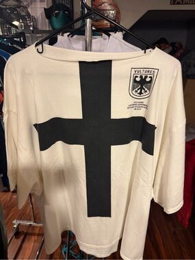 Yeezy White Tee 3 L/XL with Black Cross Graphic